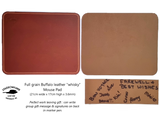 Full grain leather mousemat, affordable office leaving gift, write Farewell Messages on underside, handmade in NZ by Sparrowhawk Leather