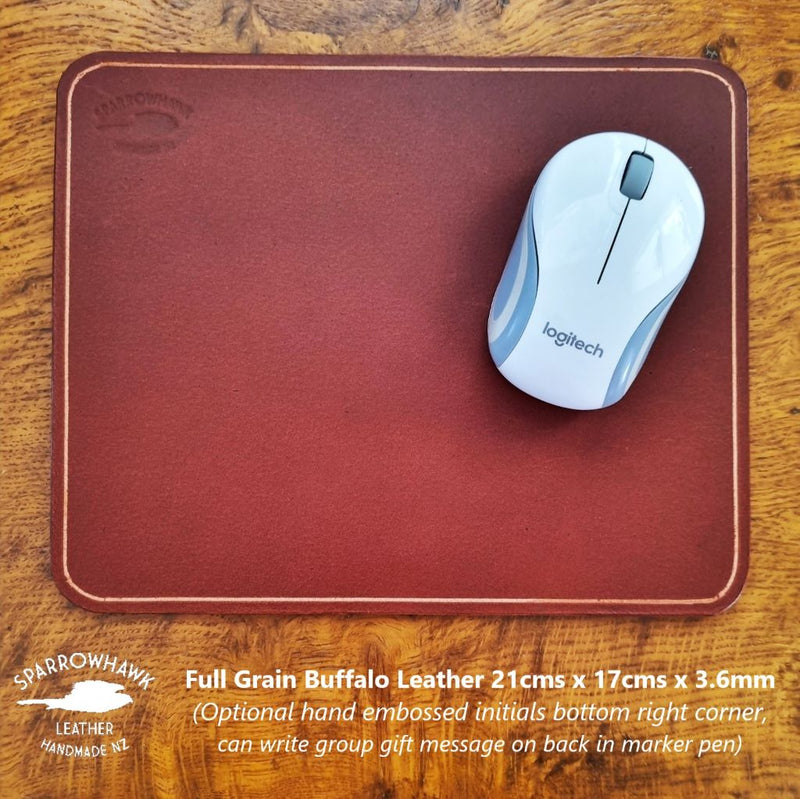 Full grain Buffalo leather mousemat in whisky, affordable and handmade by Sparrowhawk Leather NZ 