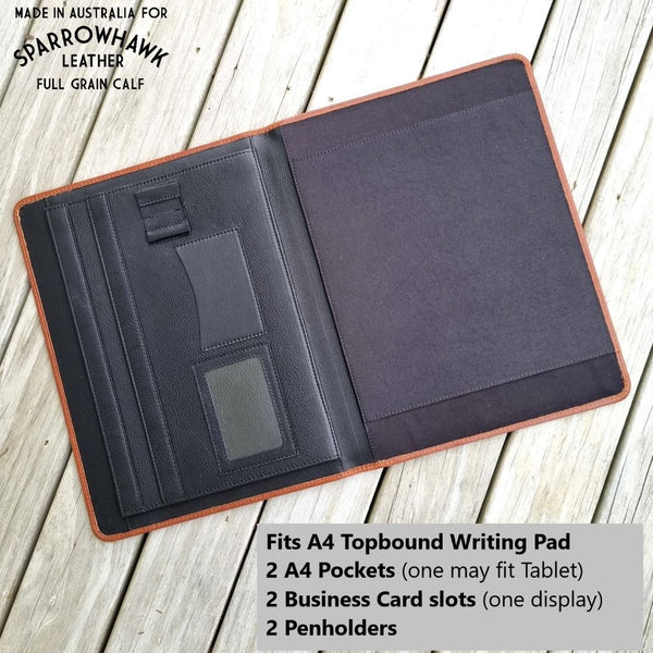 Black and Brown A4 Leather Business Compendium Portfolio NZ Sparrowhawk Leather Pad and Document Portfolio